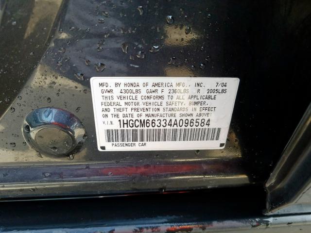 1HGCM66334A096584 - 2004 HONDA ACCORD LX  photo 10