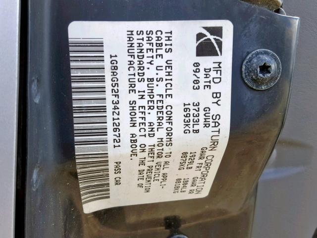 1G8AG52F34Z126721 - 2004 SATURN ION LEVEL GRAY photo 10