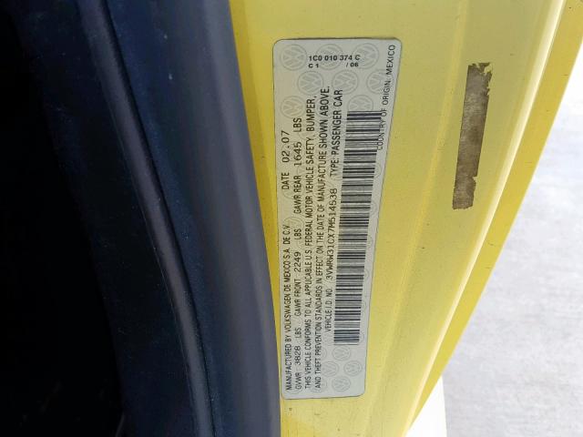 3VWRW31CX7M514538 - 2007 VOLKSWAGEN NEW BEETLE Sarı foto 10