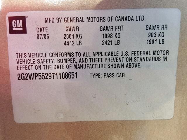 2G2WP552971108651 - 2007 PONTIAC GRAND PRIX 棕色 照片 10