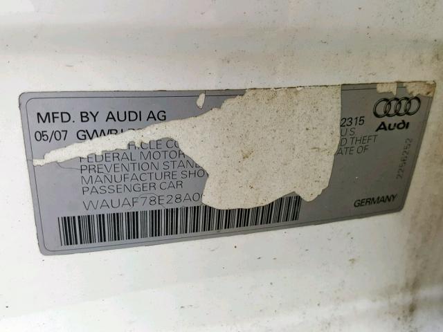 WAUAF78E28A003531 - 2008 AUDI A4 2.0T WHITE photo 10