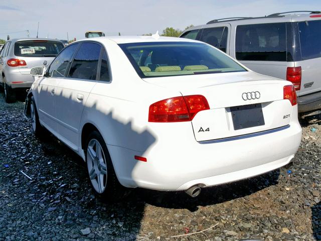 WAUAF78E28A003531 - 2008 AUDI A4 2.0T WHITE photo 3
