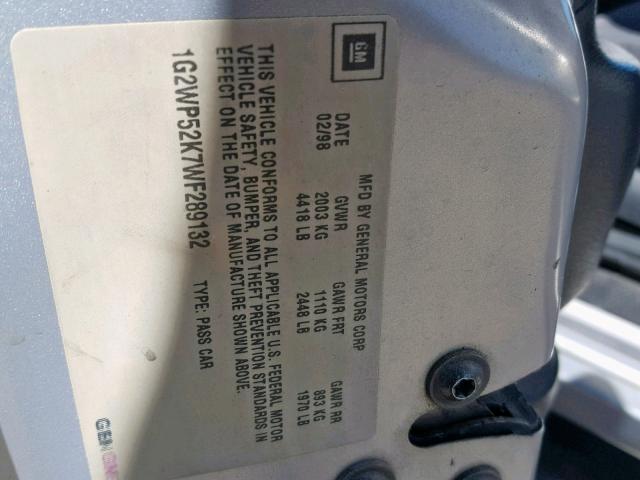 1G2WP52K7WF289132 - 1998 PONTIAC GRAND PRIX 银色 照片 10