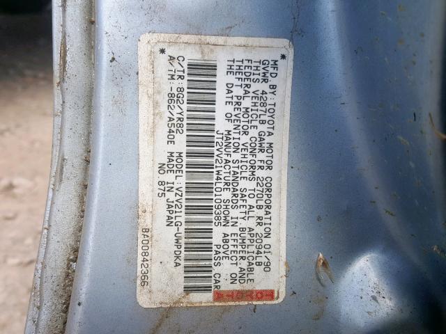 JT2VV21W4L0109385 - 1990 TOYOTA CAMRY DLX 蓝色 照片 10