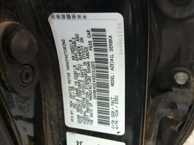 1NXBE40E49Z031265 - 2009 TOYOTA COROLLA XR BLACK photo 10