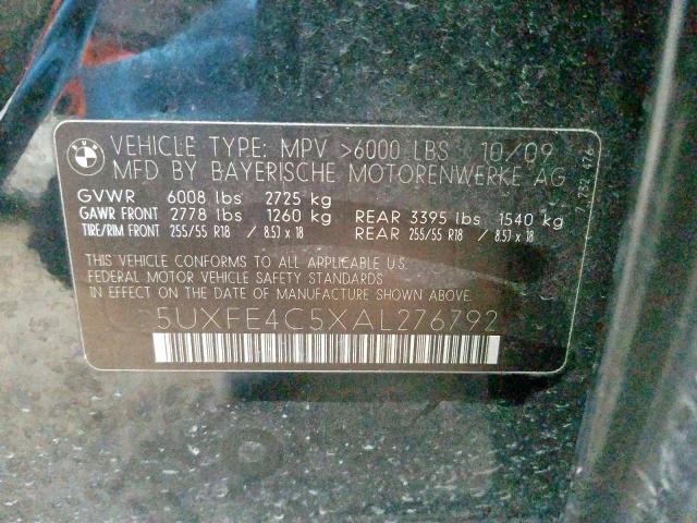 5UXFE4C5XAL276792 - 2010 BMW X5 XDRIVE30I  լուսանկար 10