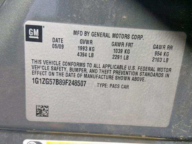 1G1ZG57B89F248507 - 2009 CHEVROLET MALIBU LS GRAY photo 10