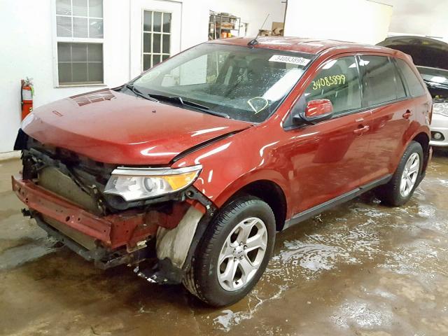 2FMDK3JC9EBB37221 - 2014 FORD EDGE SEL MAROON photo 2