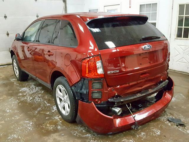 2FMDK3JC9EBB37221 - 2014 FORD EDGE SEL MAROON photo 3