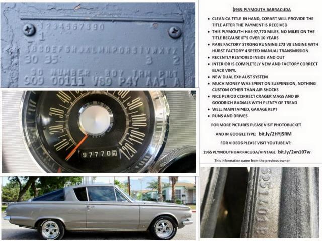 V852514018 - 1965 PLYMOUTH BARRACUDA GRAY photo 10