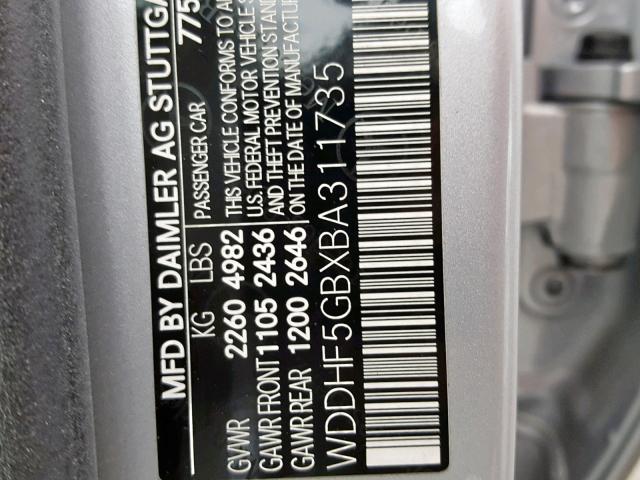 WDDHF5GBXBA311735 - 2011 MERCEDES-BENZ E 350 SILVER photo 10