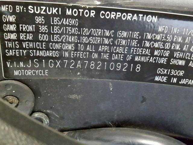 JS1GX72A782109218 - 2008 SUZUKI GSX1300 R BLACK photo 20