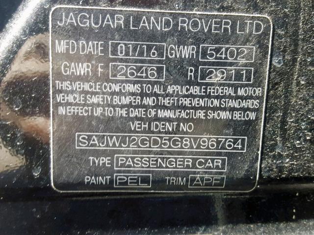 SAJWJ2GD5G8V96764 - 2016 JAGUAR XJL PORTFO BLACK photo 10