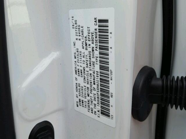 19UUB2F5XHA001688 - 2017 ACURA TLX TECH WHITE photo 10