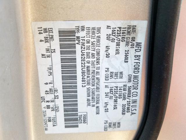 1FMZU62E22UB04813 - 2002 FORD EXPLORER XLS  photo 10