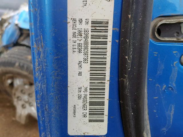 1B3HB48B98D587363 - 2008 DODGE CALIBER SX BLUE photo 10