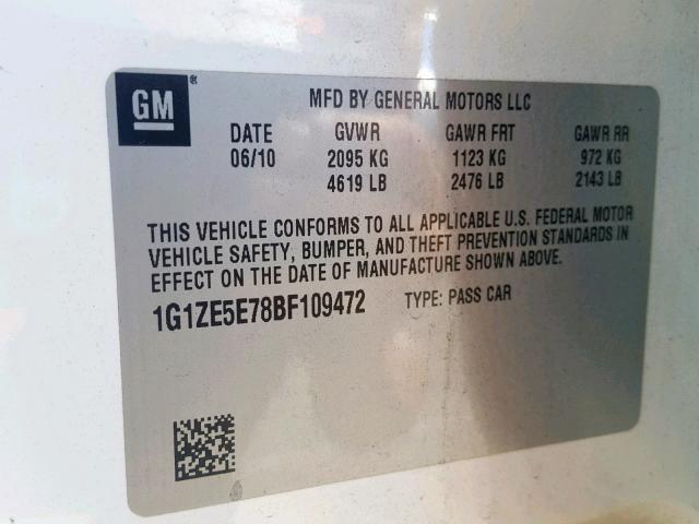 1G1ZE5E78BF109472 - 2011 CHEVROLET MALIBU LTZ 白色 照片 10