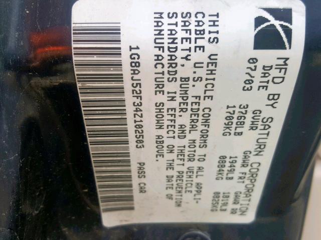 1G8AJ52F34Z102503 - 2004 SATURN ION LEVEL BLACK photo 10