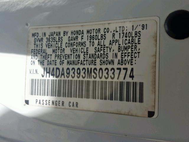 JH4DA9393MS033774 - 1991 ACURA INTEGRA LS WHITE photo 10