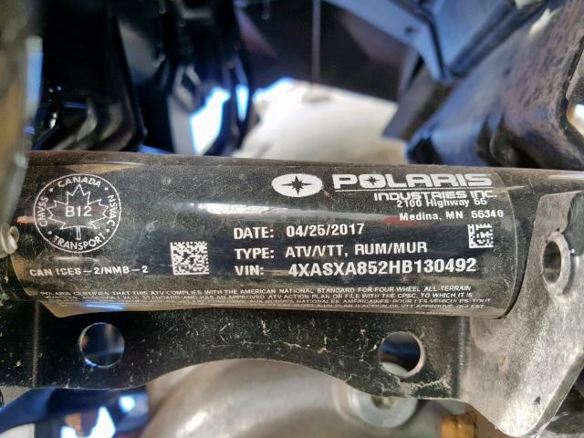 4XASXA852HB130492 - 2017 POLARIS SPORTSMAN RED photo 10