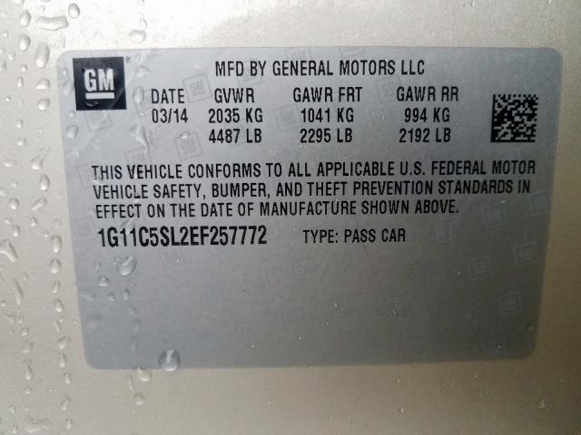 1G11C5SL2EF257772 - 2014 CHEVROLET MALIBU 1LT  照片 10