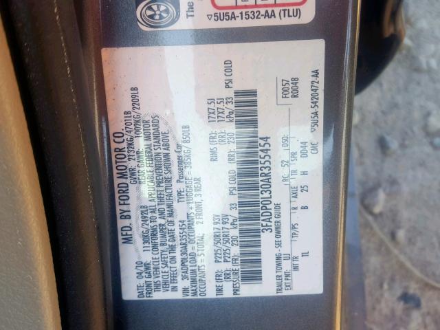 3FADP0L30AR355454 - 2010 FORD FUSION HYB TAN photo 10