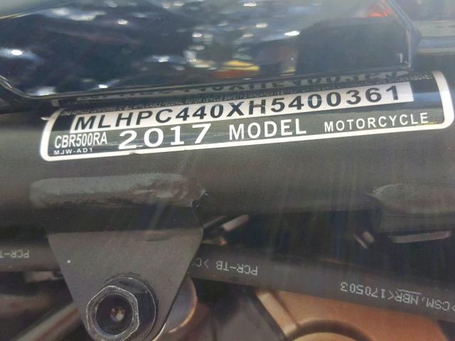 MLHPC440XH5400361 - 2017 HONDA CBR500 RA- ORANGE photo 10