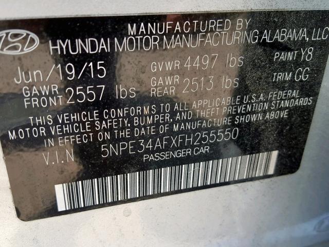 5NPE34AFXFH255550 - 2015 HYUNDAI SONATA SPO SILVER photo 10