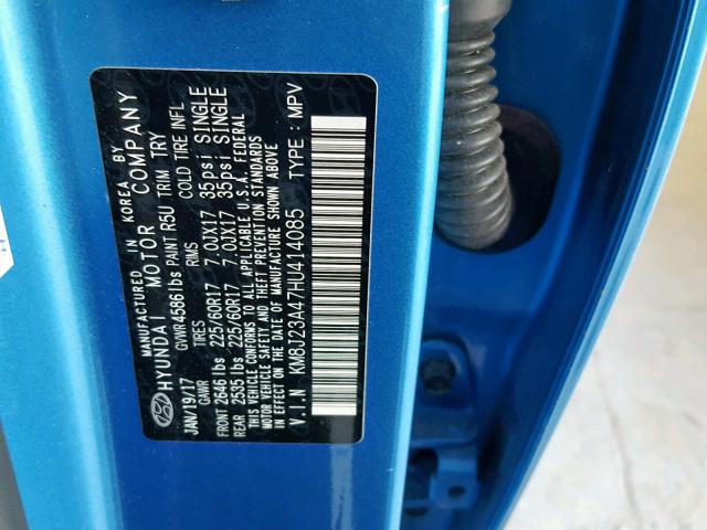 KM8J23A47HU414085 - 2017 HYUNDAI TUCSON SE BLUE photo 10