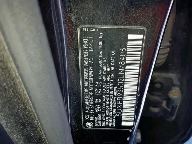 5UXFB93502LN78406 - 2002 BMW X5 4.6IS BLACK photo 10