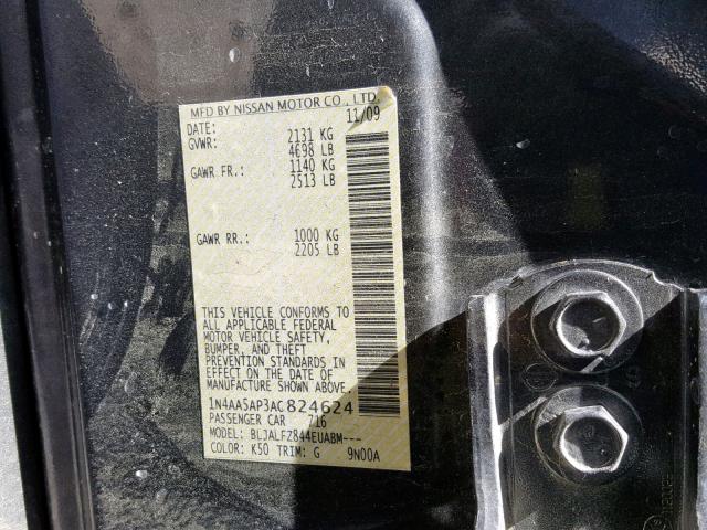 1N4AA5AP3AC824624 - 2010 NISSAN MAXIMA S GRAY photo 10