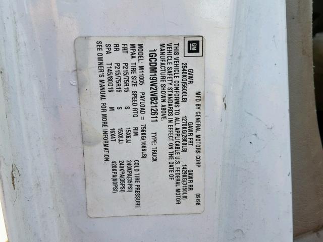 1GCDM19W2WB212611 - 1998 CHEVROLET ASTRO WHITE photo 10