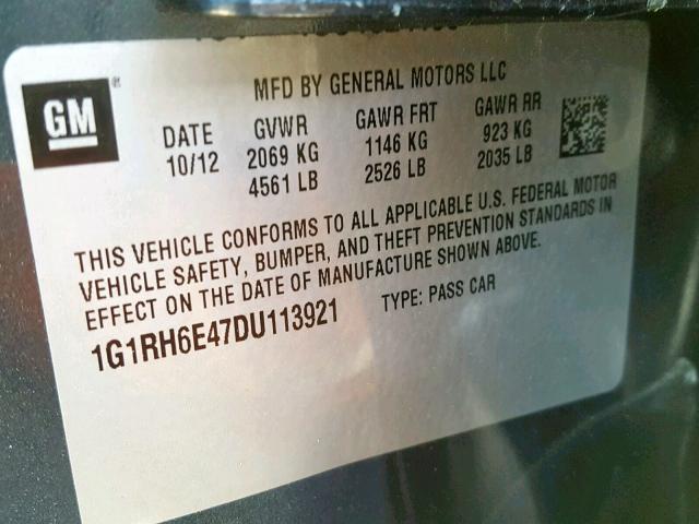 1G1RH6E47DU113921 - 2013 CHEVROLET VOLT GRAY photo 10