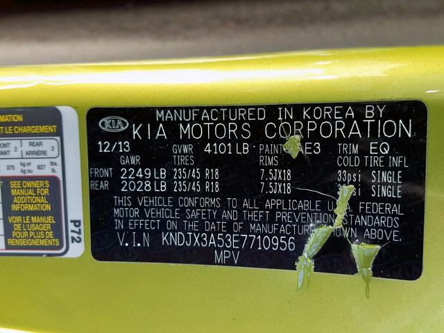 KNDJX3A53E7710956 - 2014 KIA SOUL ! Yaşıl foto 10