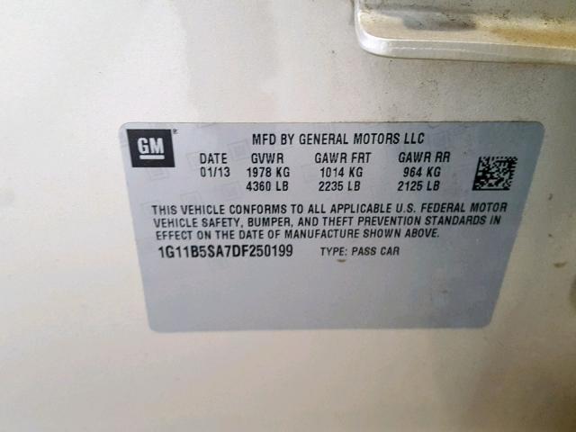 1G11B5SA7DF250199 - 2013 CHEVROLET MALIBU LS GOLD photo 10