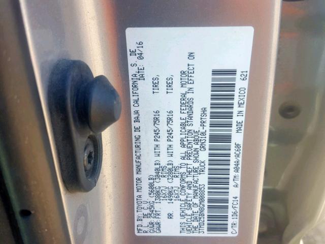 3TMDZ5BN8GM008853 - 2016 TOYOTA TACOMA DOU SILVER photo 10