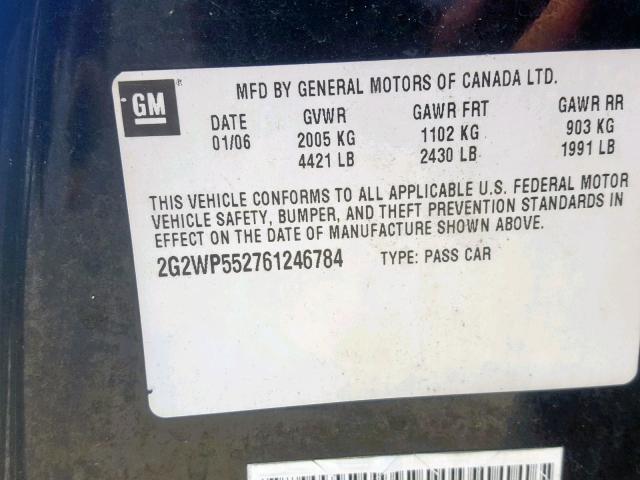 2G2WP552761246784 - 2006 PONTIAC GRAND PRIX BLACK photo 10