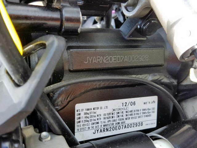 JYARN20E07A002928 - 2007 YAMAHA YZFR1 BLACK photo 10