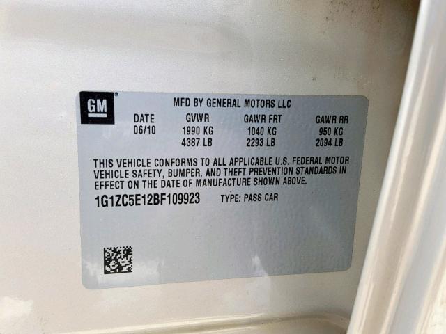 1G1ZC5E12BF109923 - 2011 CHEVROLET MALIBU 1LT 金色 照片 10