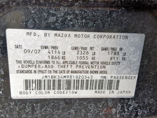 JM1BK34M981820343 - 2008 MAZDA SPEED 3 BLACK photo 10