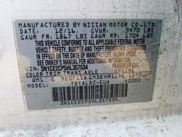 3N1CE2CP5HL357534 - 2017 NISSAN VERSA NOTE S  photo 10