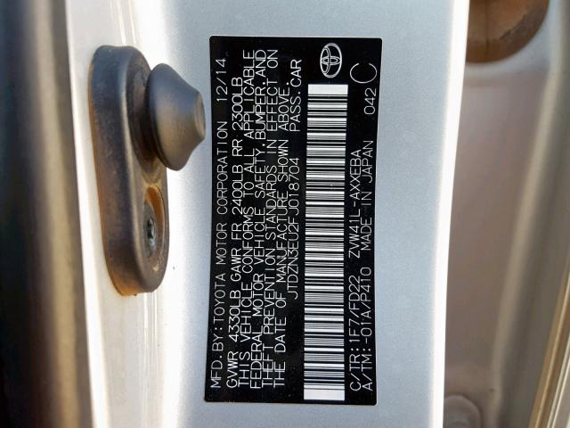 JTDZN3EU2FJ018704 - 2015 TOYOTA PRIUS V SILVER photo 10