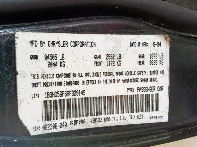 1B3HD56F6RF329149 - 1994 DODGE INTREPID E BLACK photo 10