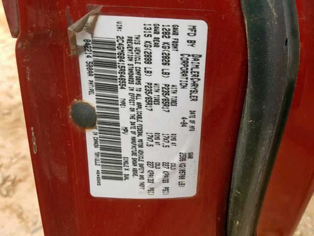 2C4GM68415R648554 - 2005 CHRYSLER PACIFICA T RED photo 10