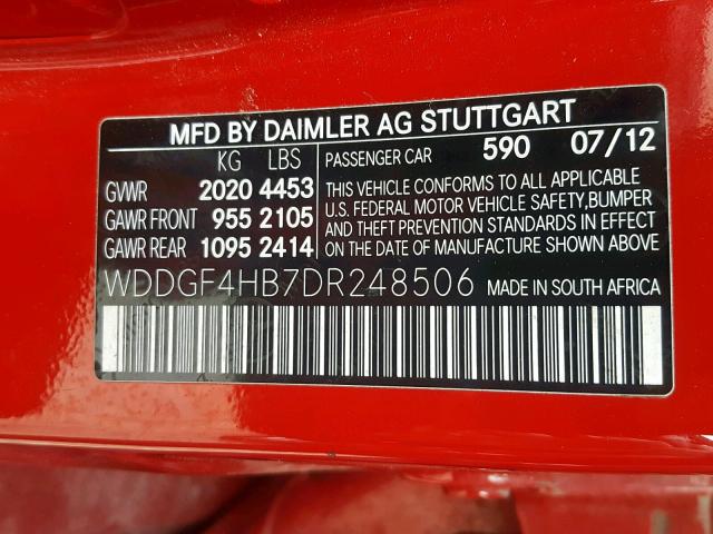 WDDGF4HB7DR248506 - 2013 MERCEDES-BENZ C 250 RED photo 10