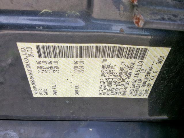 1N4CL2AP6AC166119 - 2010 NISSAN ALTIMA HYB GRAY photo 10