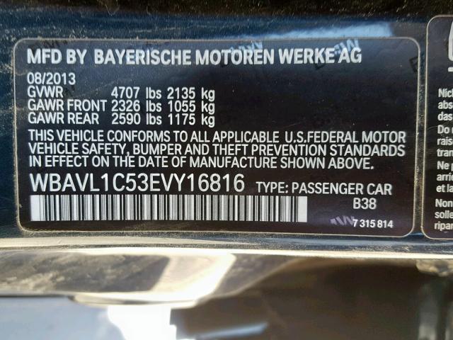 WBAVL1C53EVY16816 - 2014 BMW X1 XDRIVE2 BLUE photo 10