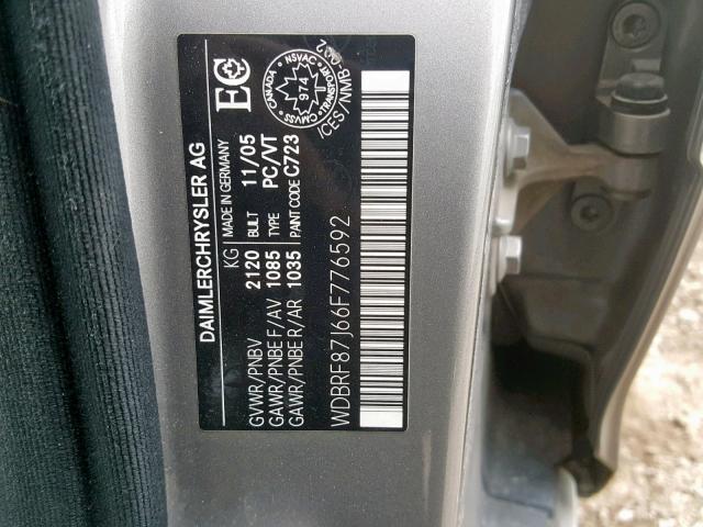 WDBRF87J66F776592 - 2006 MERCEDES-BENZ C 350 4MAT SILVER photo 10