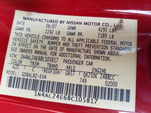 1N4AL24E68C105817 - 2008 NISSAN ALTIMA 2.5S  photo 10