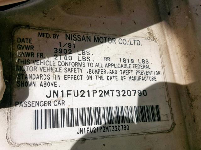 JN1FU21P2MT320790 - 1991 NISSAN STANZA WHITE photo 10